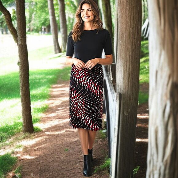 Y2K Midi Slip Skirt M Fairy Grunge Lettuce Hem Slinky Abstract Print Stretch 90s - Picture 11 of 16